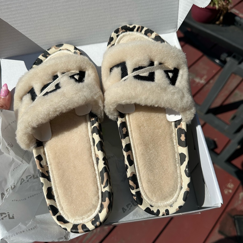 APL Cream and Black leopard Slippers